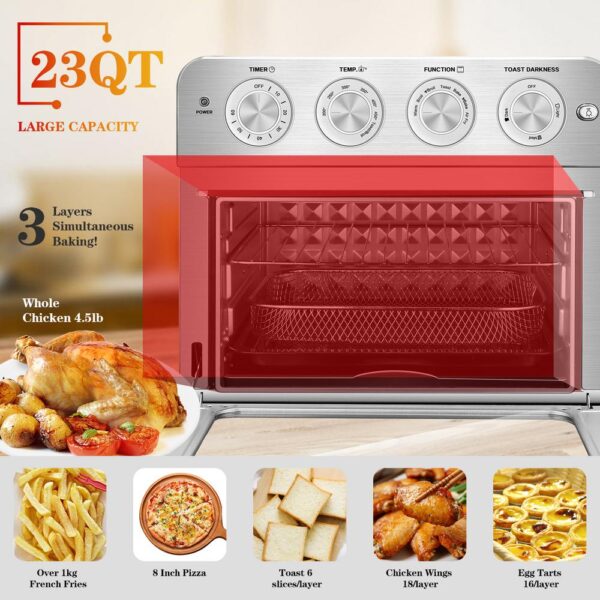 Boyel Living 24 Qt. Silver Stainless Steel Air Fryer Toaster Oven with Roast, Bake, Broil, Reheat, Accessories and Cookbook Included