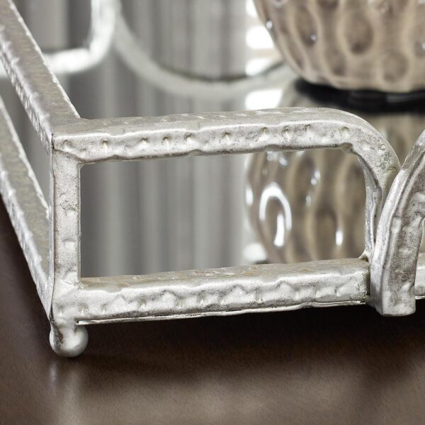 Home Decorators Collection Silver Hammered Metal Decorative Rectangle Mirror Tray