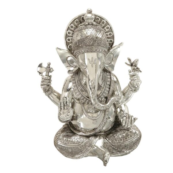 LITTON LANE 16 in. X 12 in. Antique Silver Sitting Ganesh Sculpture with Patterned Detailing