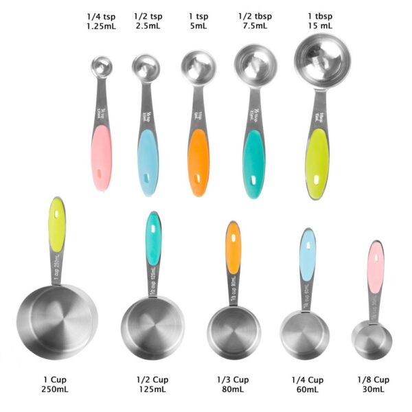 Classic Cuisine 10-Piece Stainless Steel with Silicone Measuring Cups and Spoons Set