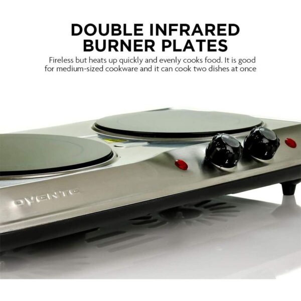Ovente 6.5 in. and 7 in. Silver Double Hot Plate Electric Glass Infrared Stove, 1700-Watt