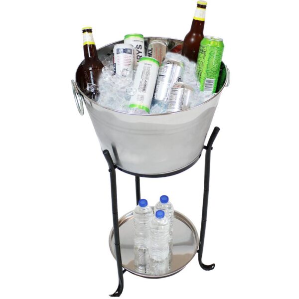 Sunnydaze Decor Ice Bucket Drink Cooler with Stand and Tray for Parties, Stainless Steel, Holds Beer, Wine, Champagne and More