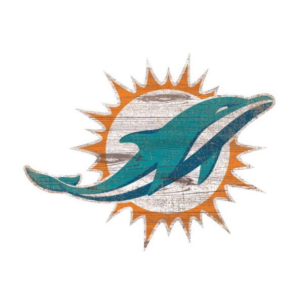 Adventure Furniture NFL Indoor Miami Dolphins Distressed Logo Cutout Wood Sign
