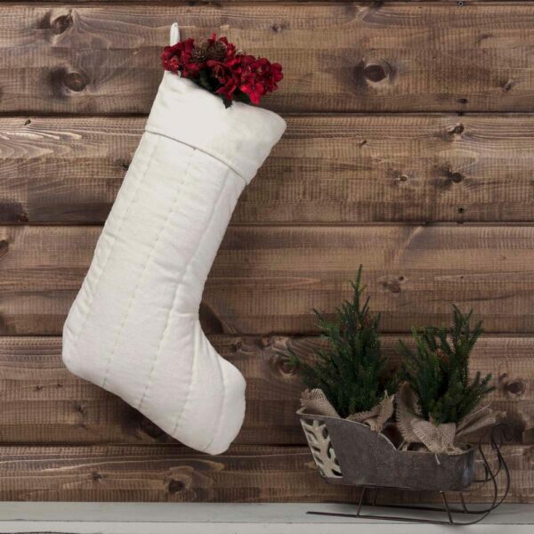 VHC Brands 20 in. Cotton Ivory Velvet Holiday Traditional Christmas Decor Stocking