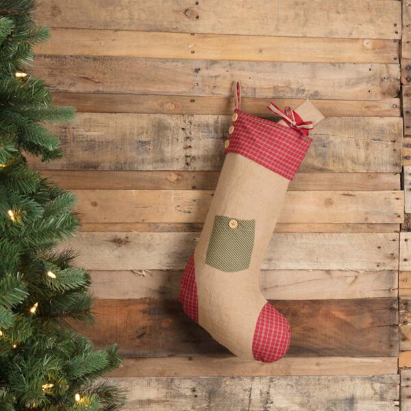 VHC Brands 20 in. Cotton and Jute Green Dolly Star Primitive Christmas Decor Pocket Stocking
