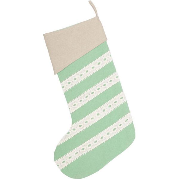 VHC Brands 20 in. Cotton and Felt Mint Margot Farmhouse Christmas Decor Stocking