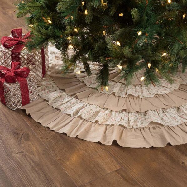 VHC Brands 55 in. Carol Khaki Tan Farmhouse Christmas Decor Tree Skirt