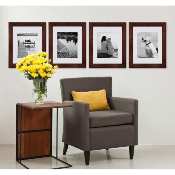 DesignOvation Museum 11x14 matted to 8x10 Walnut Brown Picture Frame Set of 4