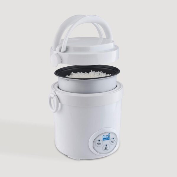AROMA 3-Cup White Mini Rice Cooker with Non-Stick Cooking Pot
