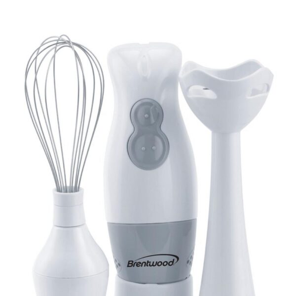 Brentwood Appliances 2-Speed White Hand Mixer Blender and Food Processor with Balloon Whisk