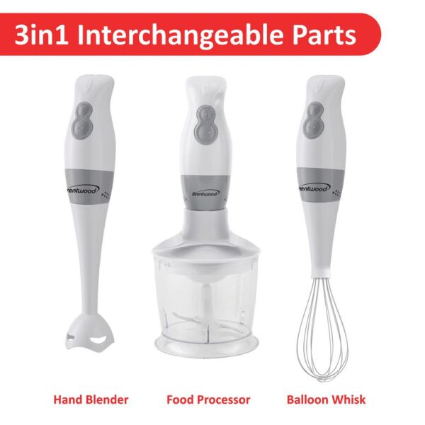 Brentwood Appliances 2-Speed White Hand Mixer Blender and Food Processor with Balloon Whisk
