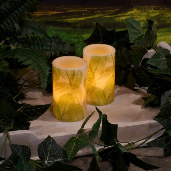 LUMABASE Battery Operated Wax LED Candles - Lace Leaf (Set of 2)