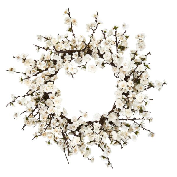 Nearly Natural 24 in. Plum Blossom Wreath
