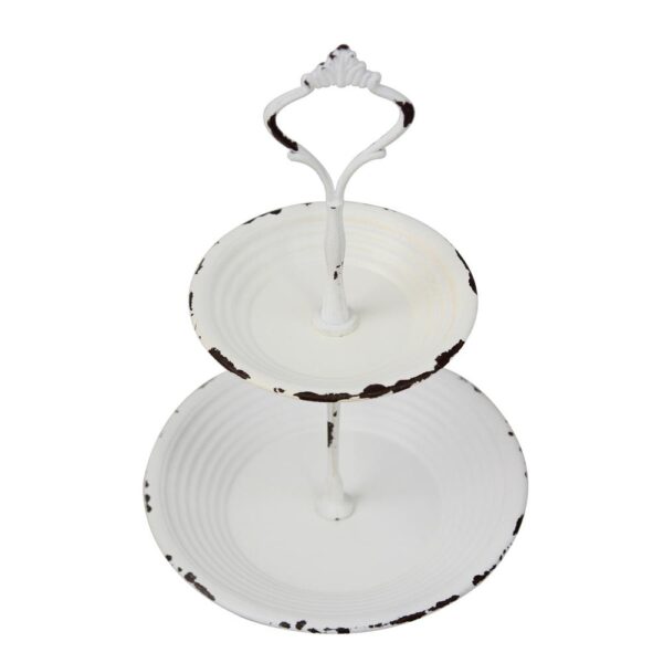 Stonebriar Collection Shabby Chic Worn White 2-Tier Serving Tray