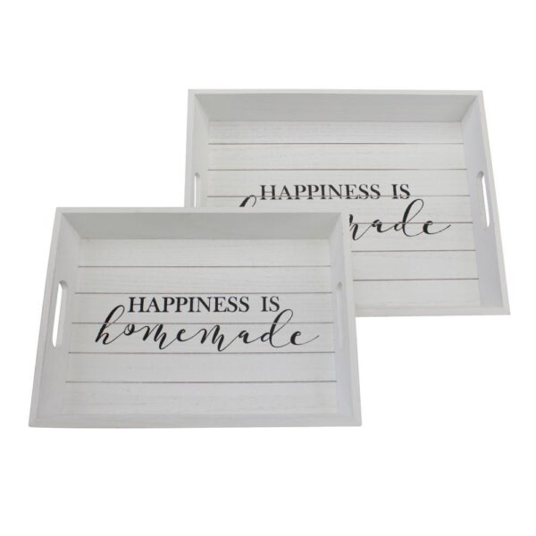 Stonebriar Collection White Wooden Trays (Set of 2)
