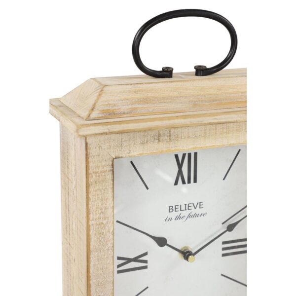 LITTON LANE Farmhouse Rectangular Whitewashed Beige Wooden Table Clock